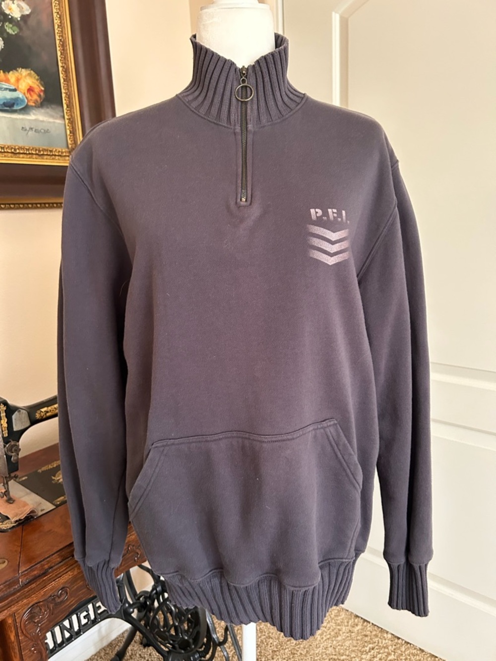 Vintage Paul Frank Men's 1/4 Zip Neck Sweater - Charcoal Gray